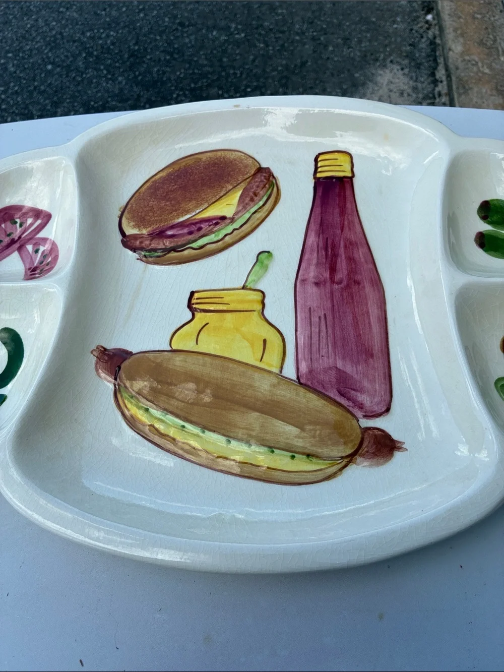Hand-Painted Ceramic Divided Serving Platter -Los Angelas Pottery 1980